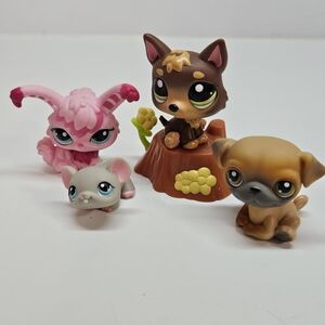 Littlest Pet Shop LPS Lot #2 Pug Puppy Angora Rabbit German Shepard Grey Mouse